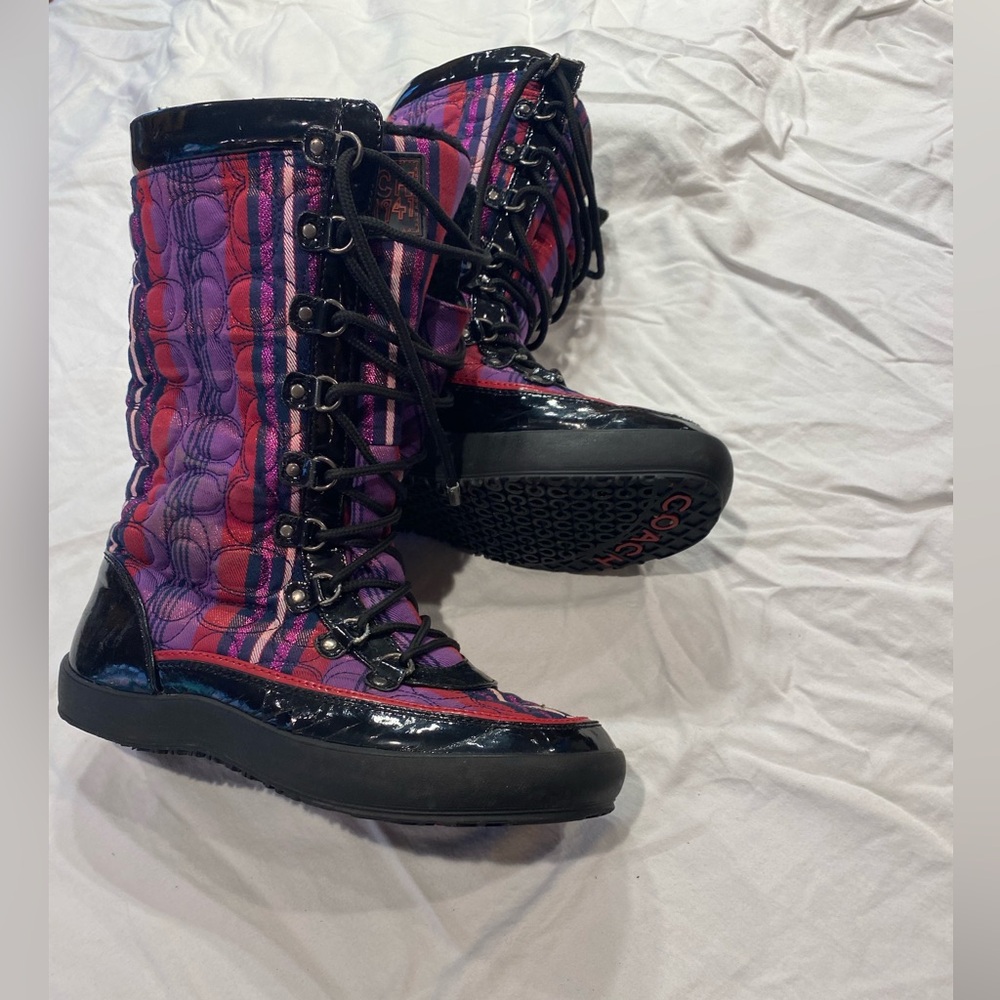 Faux fur lined lace up Coach boots